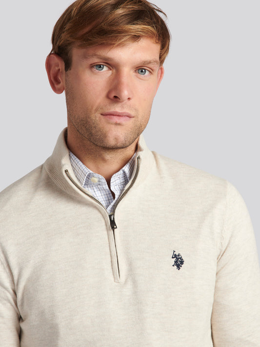 Męski bawełniany lejek szyja 1/4 zip dzianina w brzozowej margle