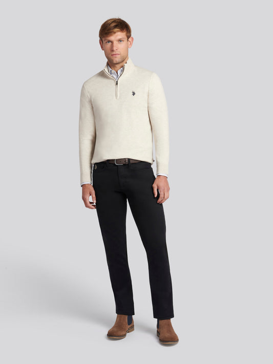 Męski bawełniany lejek szyja 1/4 zip dzianina w brzozowej margle