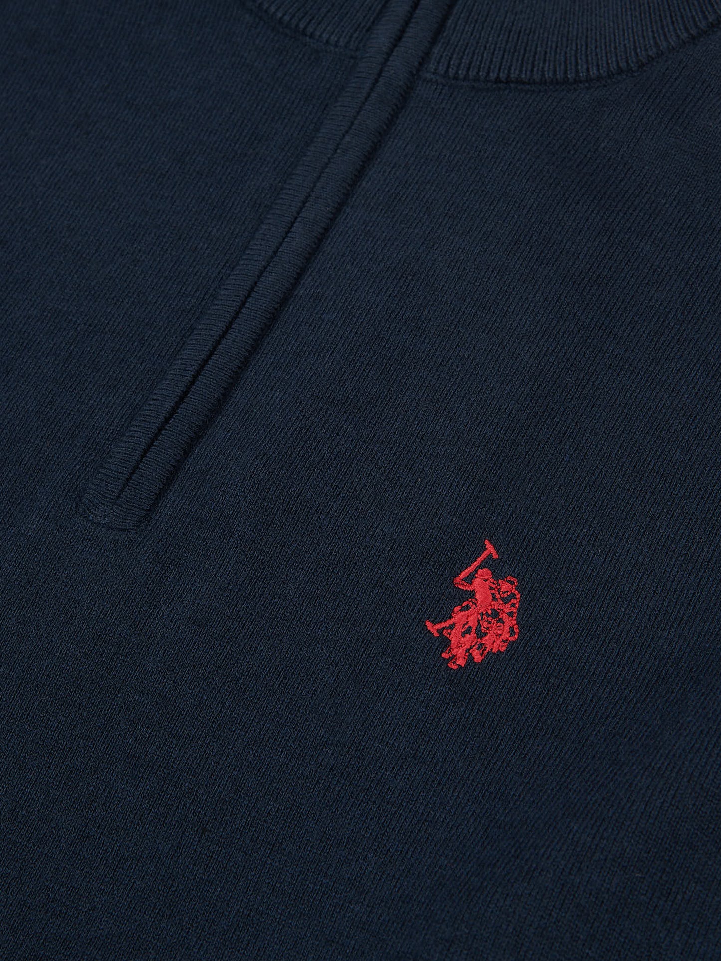 Mens Cotton Funnel Neck 1/4 Zip Knit in Dark Sapphire Navy / Haute Red DHM