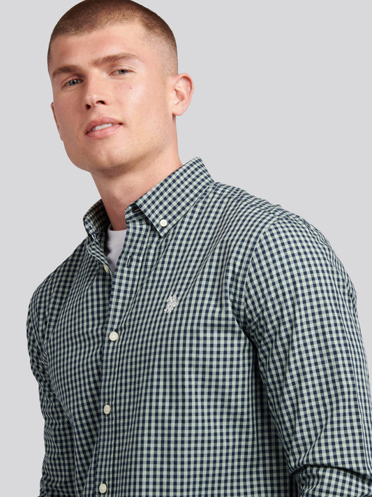 Mens Gingham Shirt in Iceberg Green