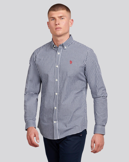 Mens Gingham Shirt in Dark Sapphire Navy