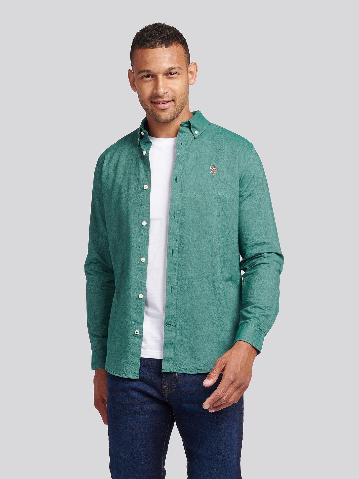 Mens Peached Oxford Shirt  in Rain Forest