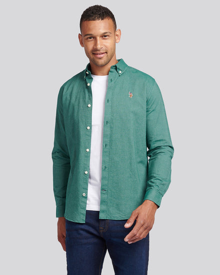Mens Peached Oxford Shirt  in Rain Forest
