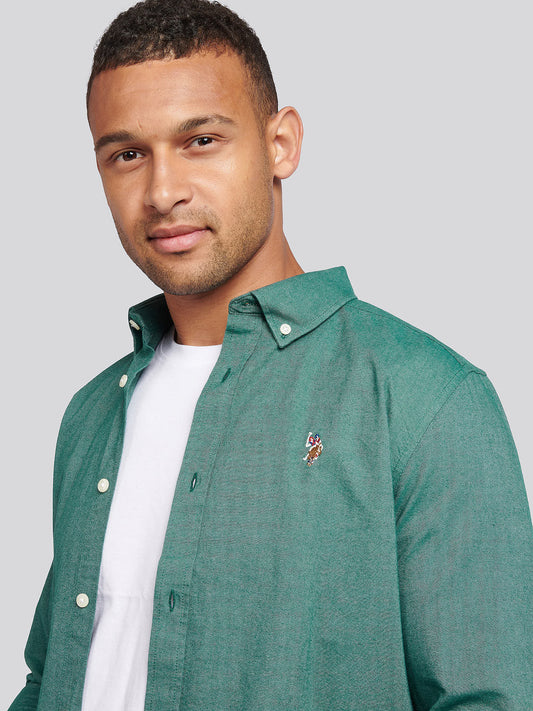 Mens Peached Oxford Shirt  in Rain Forest