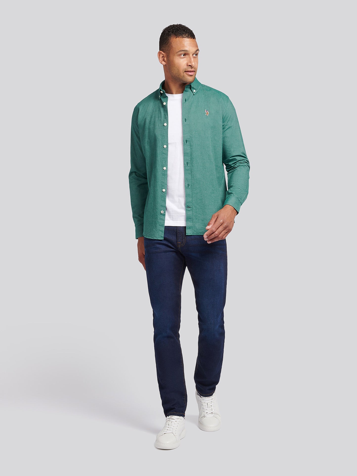 Mens Peached Oxford Shirt  in Rain Forest