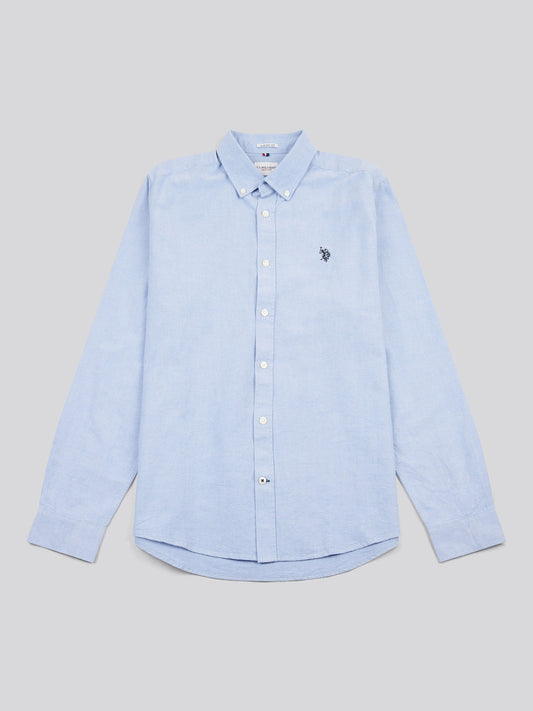 Mens Peached Oxford Shirt  in Blue Yonder / Dark Sapphire DHM