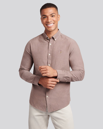 Mens Peached Oxford Shirt  in Chocolate Martini