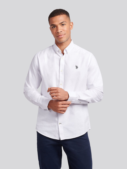 Mens Peached Oxford Shirt  in White / Dark Sapphire Navy DHM