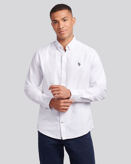 Mens Peached Oxford Shirt  in White / Dark Sapphire Navy DHM