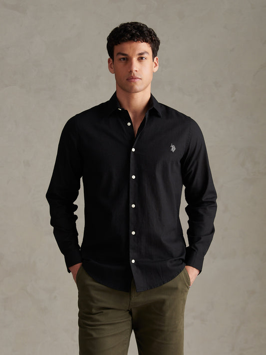Mens Linen Blend Shirt Black