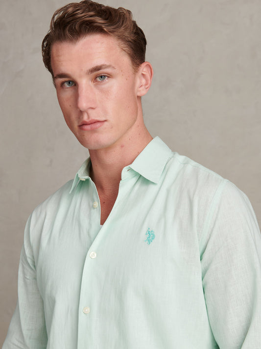 Mens Linen Blend Shirt Honeydew