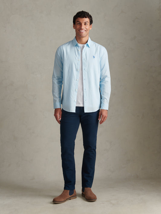 Mens Linen Blend Shirt Cool Blue