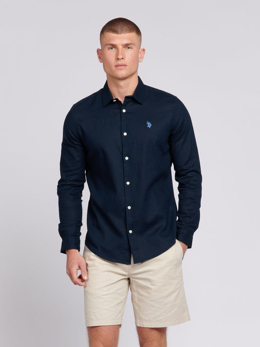 Mens Linen Blend Shirt Dark Sapphire Navy / Moonlight Blue DHM
