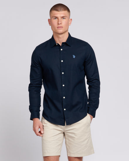 Mens Linen Blend Shirt Dark Sapphire Navy / Moonlight Blue DHM