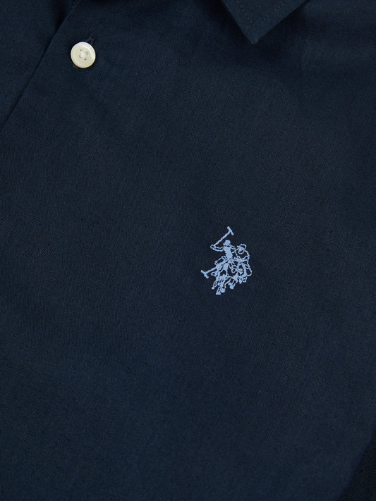Mens Linen Blend Shirt Dark Sapphire Navy / Moonlight Blue DHM