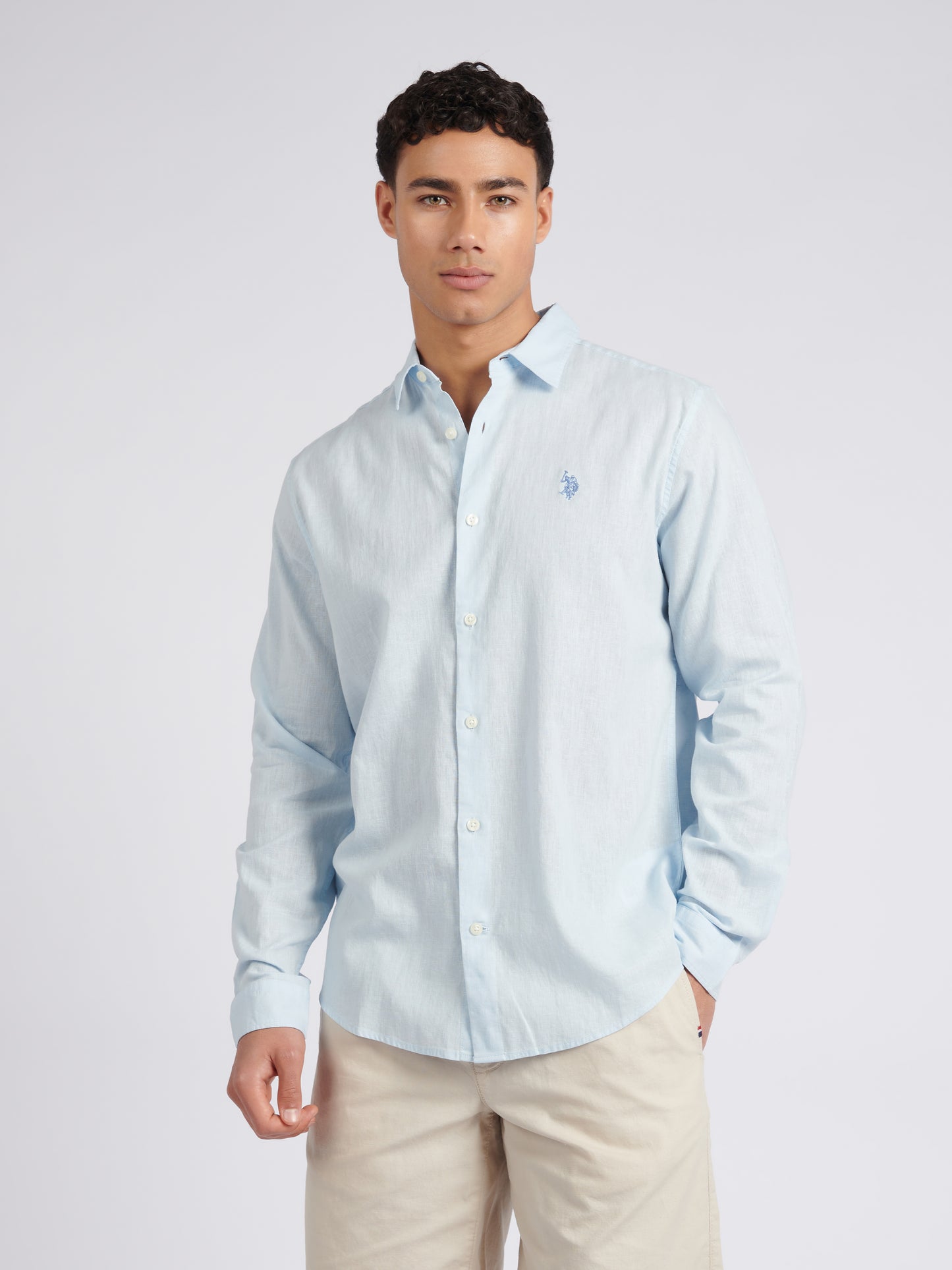 Mens Linen Blend Shirt Ice Blue