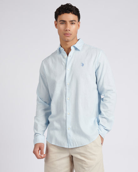 Mens Linen Blend Shirt Ice Blue