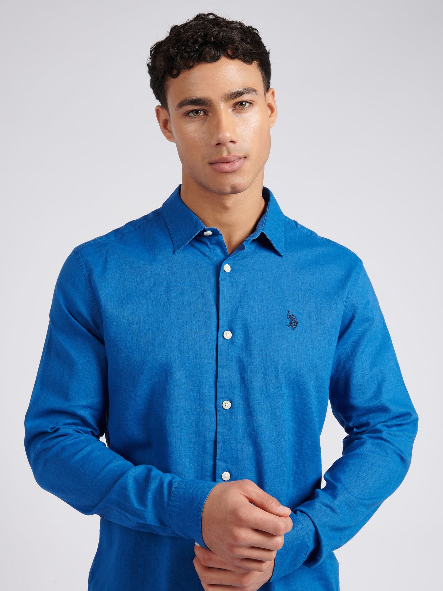 Mens Linen Blend Shirt in Deja Vu Blue