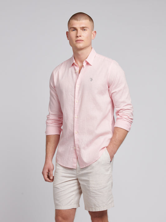 Mens Linen Blend Shirt Pink a Boo