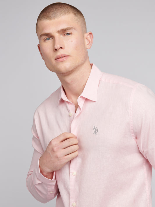 Mens Linen Blend Shirt Pink a Boo