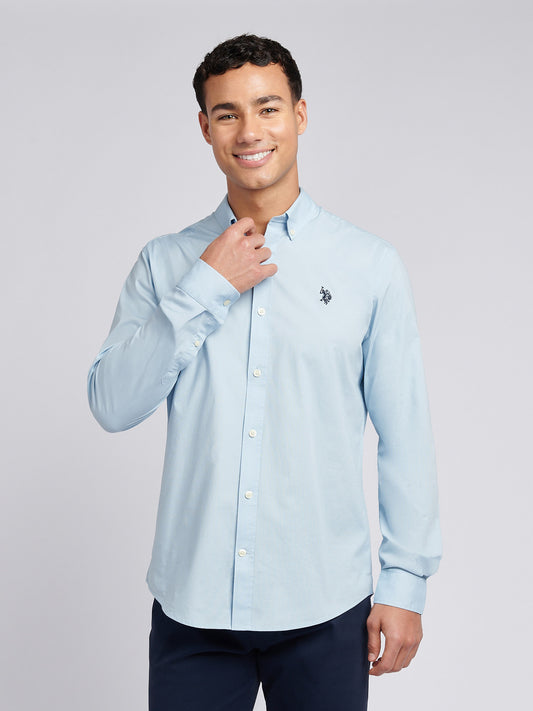 Mens Stretch Cotton Poplin Shirt in Skyway