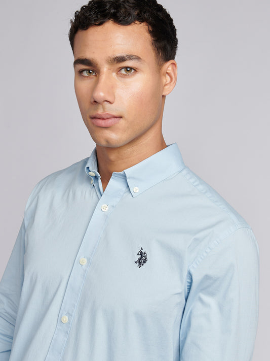 Mens Stretch Cotton Poplin Shirt in Skyway