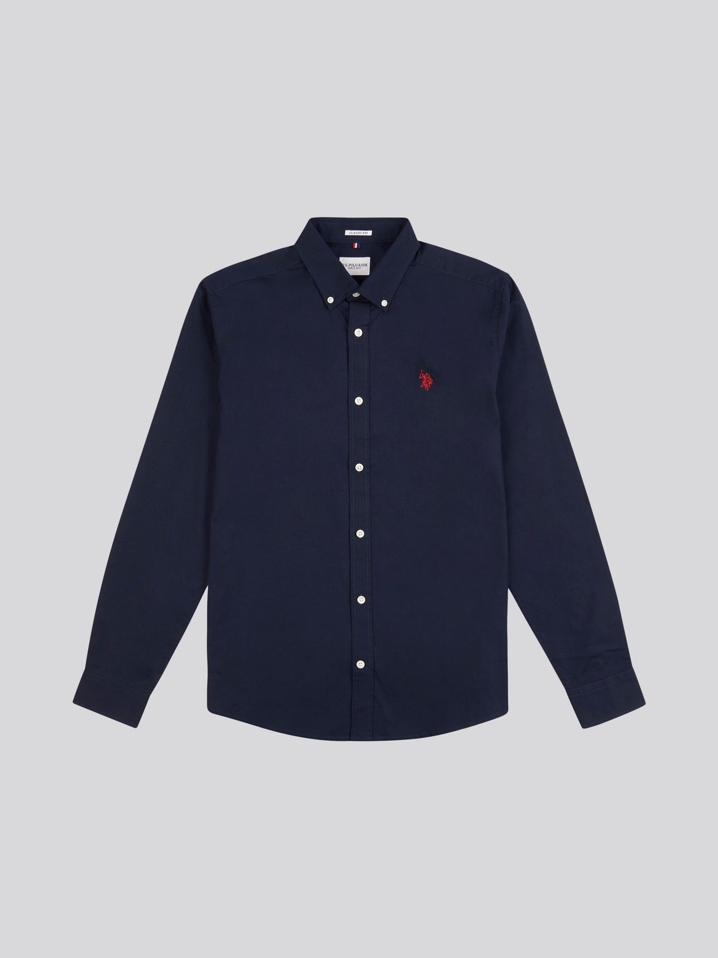 Mens Stretch Cotton Poplin Shirt in Dark Sapphire Navy / Haute Red DHM