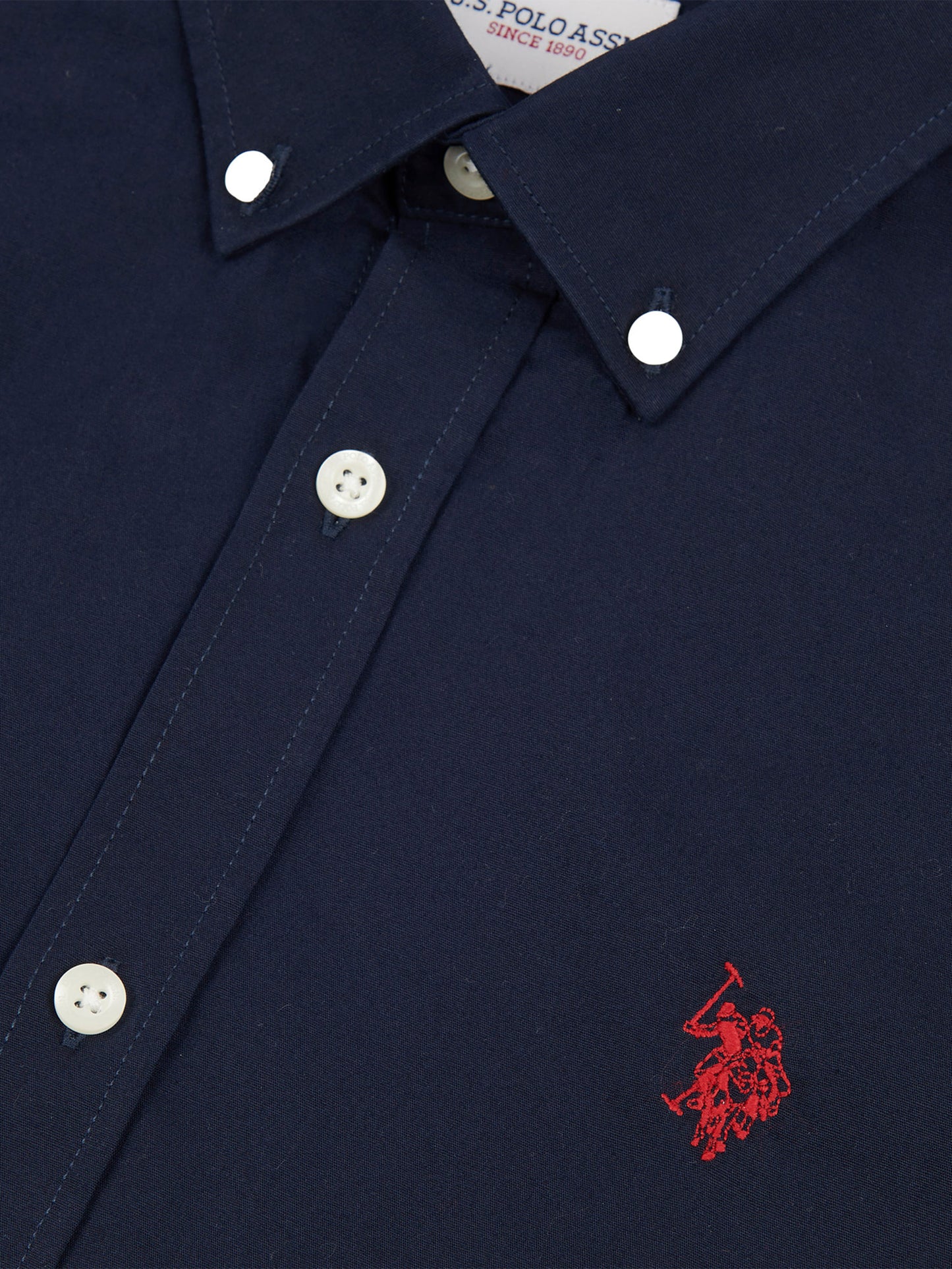 Mens Stretch Cotton Poplin Shirt in Dark Sapphire Navy / Haute Red DHM