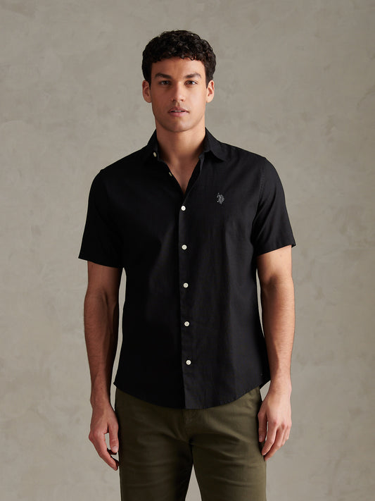 Mens Linen Blend Short Sleeve Shirt Black