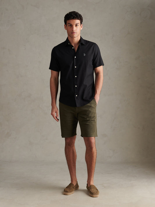 Mens Linen Blend Short Sleeve Shirt Black