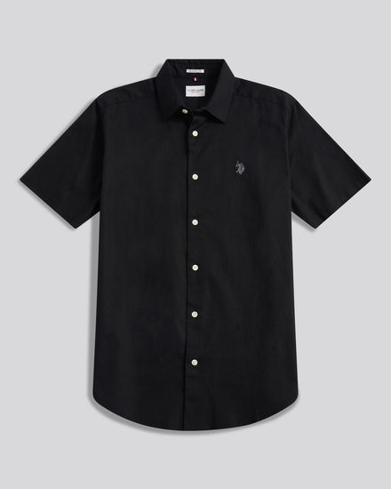 Mens Linen Blend Short Sleeve Shirt in Black