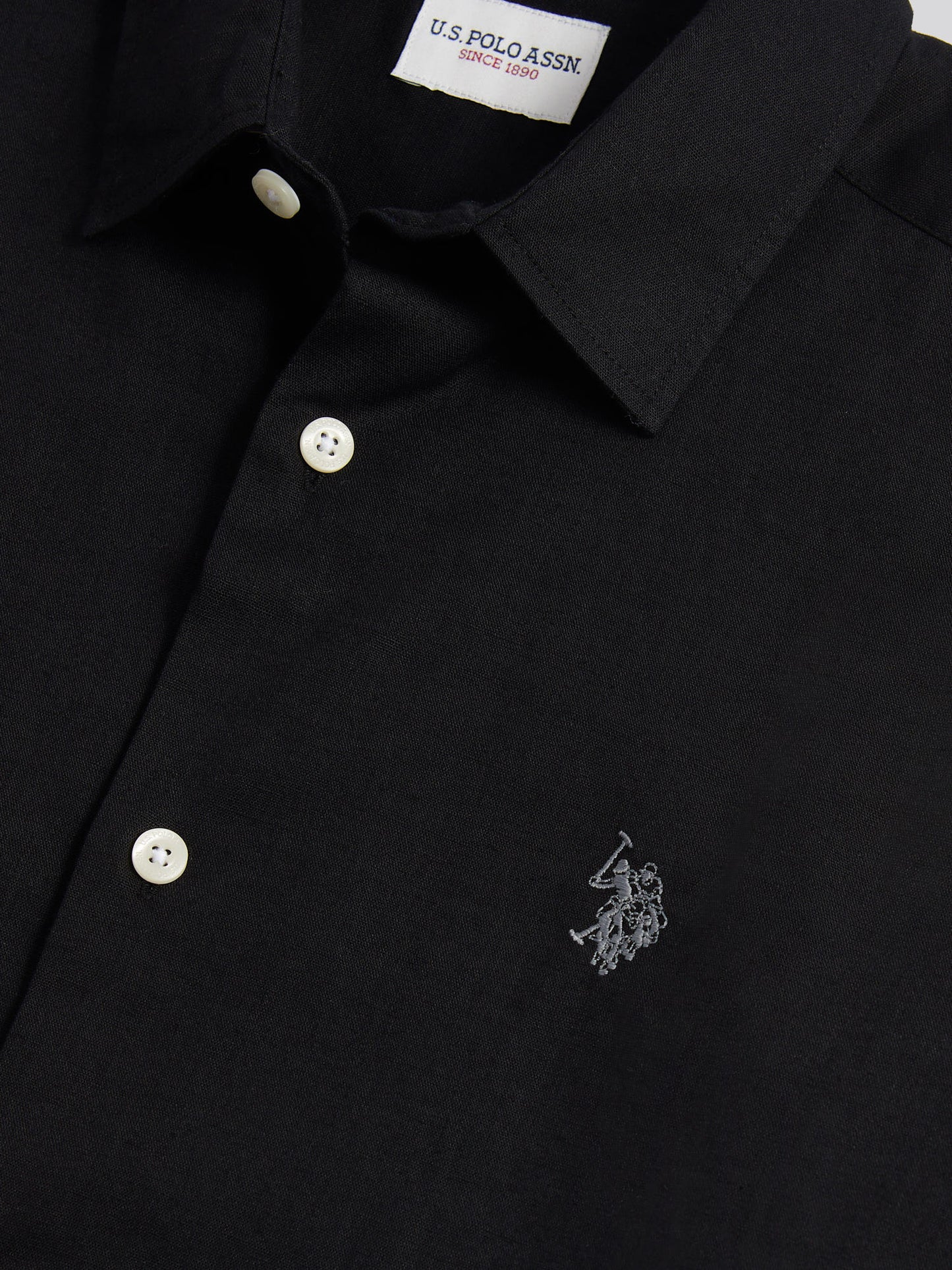 Mens Linen Blend Short Sleeve Shirt in Black