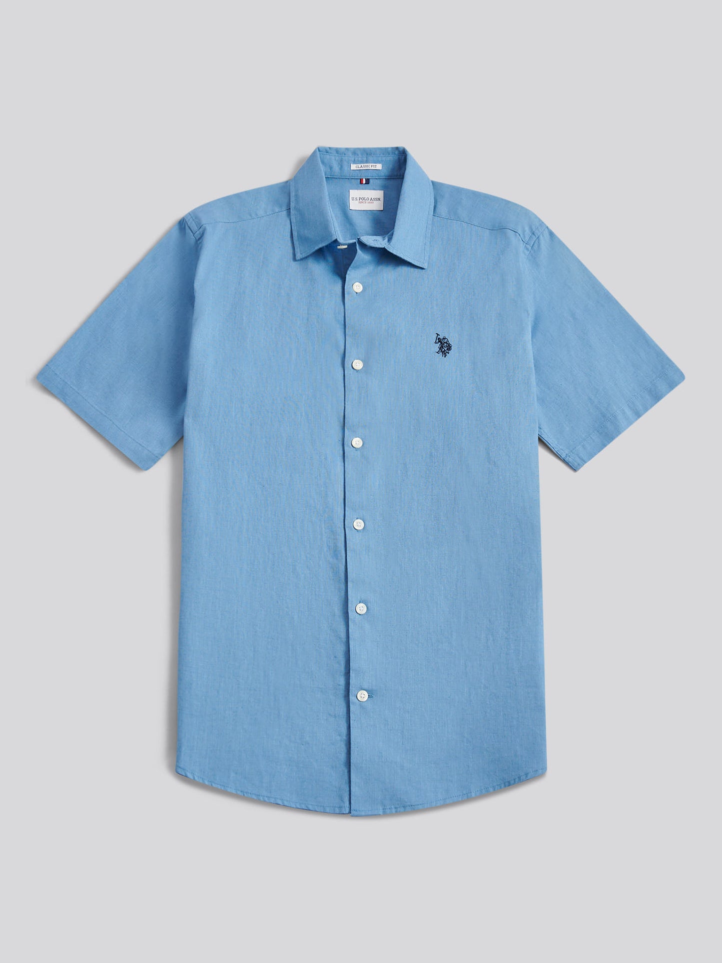 Mens Linen Blend Short Sleeve Shirt in Riviera