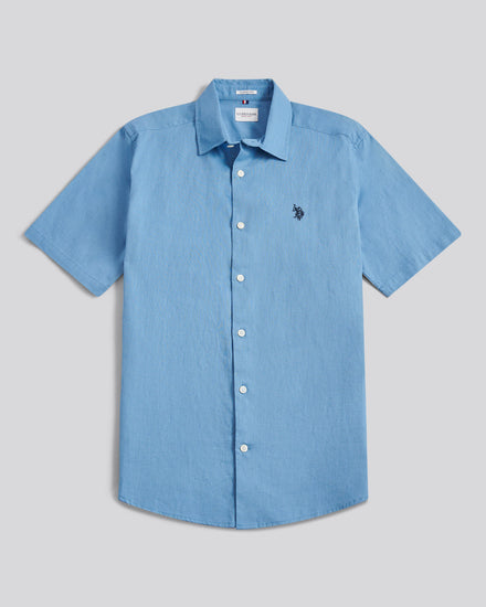 Mens Linen Blend Short Sleeve Shirt in Riviera