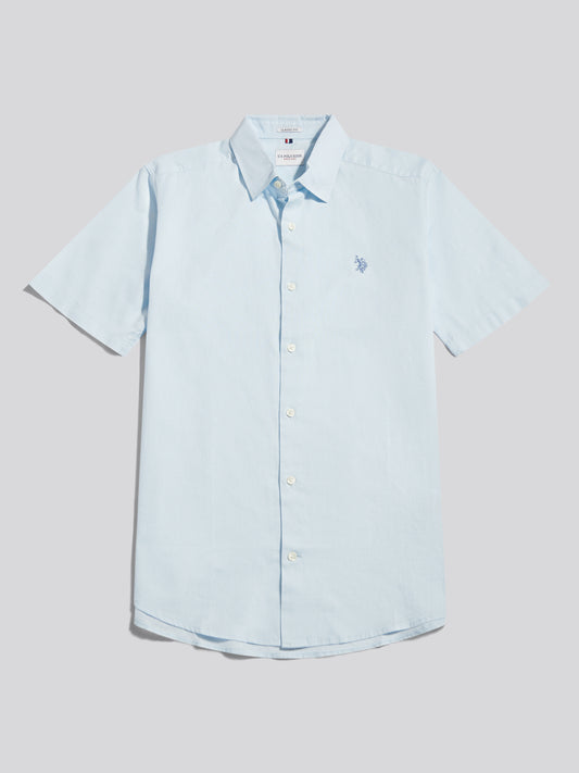 Mens Linen Blend Short Sleeve Shirt Ice Blue