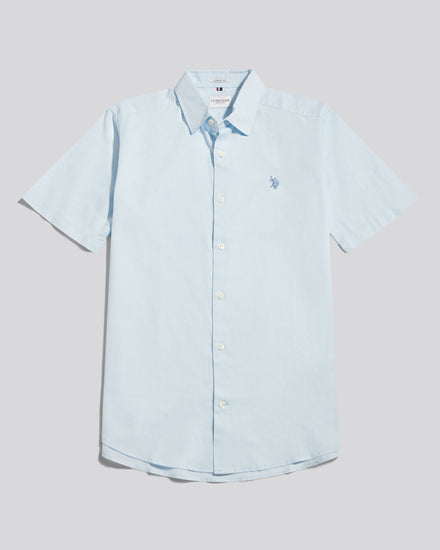 Mens Linen Blend Short Sleeve Shirt Ice Blue
