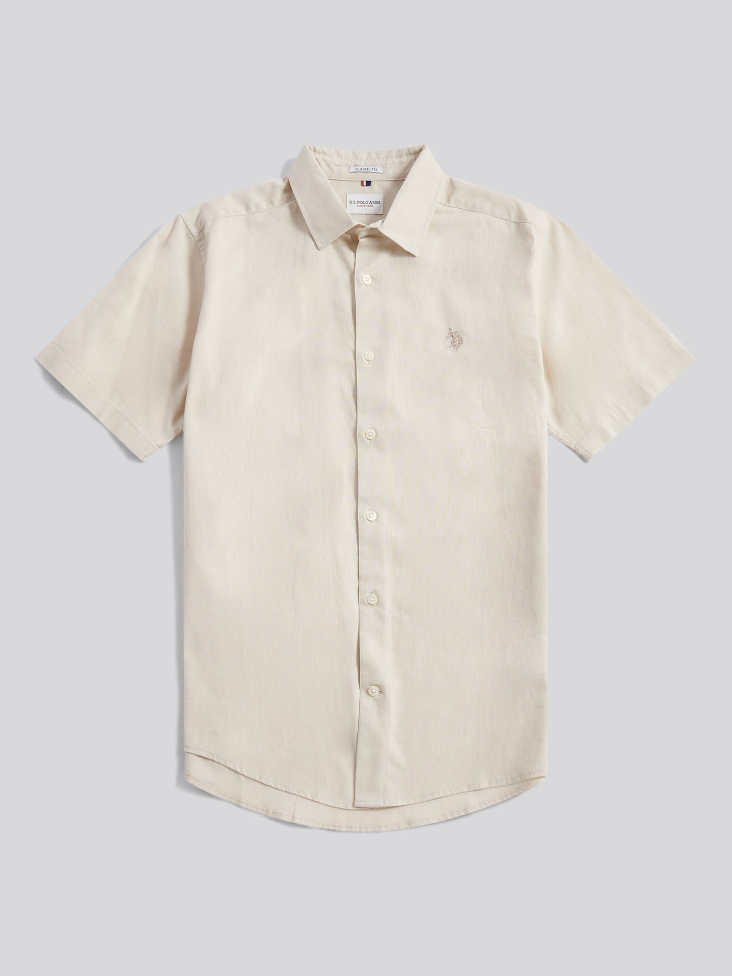 Mens Linen Blend Short Sleeve Shirt in Beige