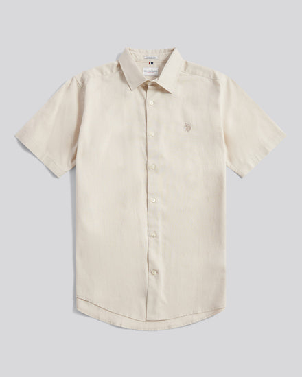 Mens Linen Blend Short Sleeve Shirt in Beige
