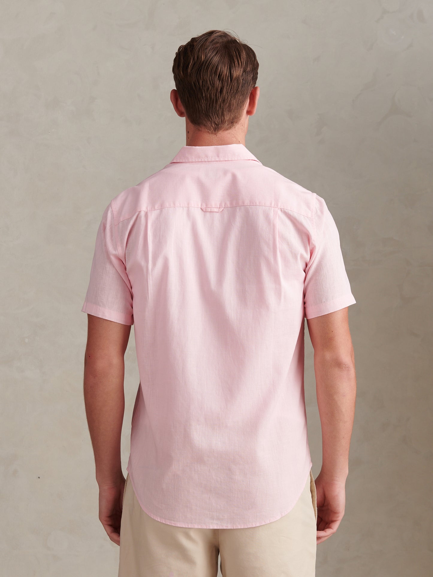 Mens Linen Blend Short Sleeve Shirt Pink a Boo