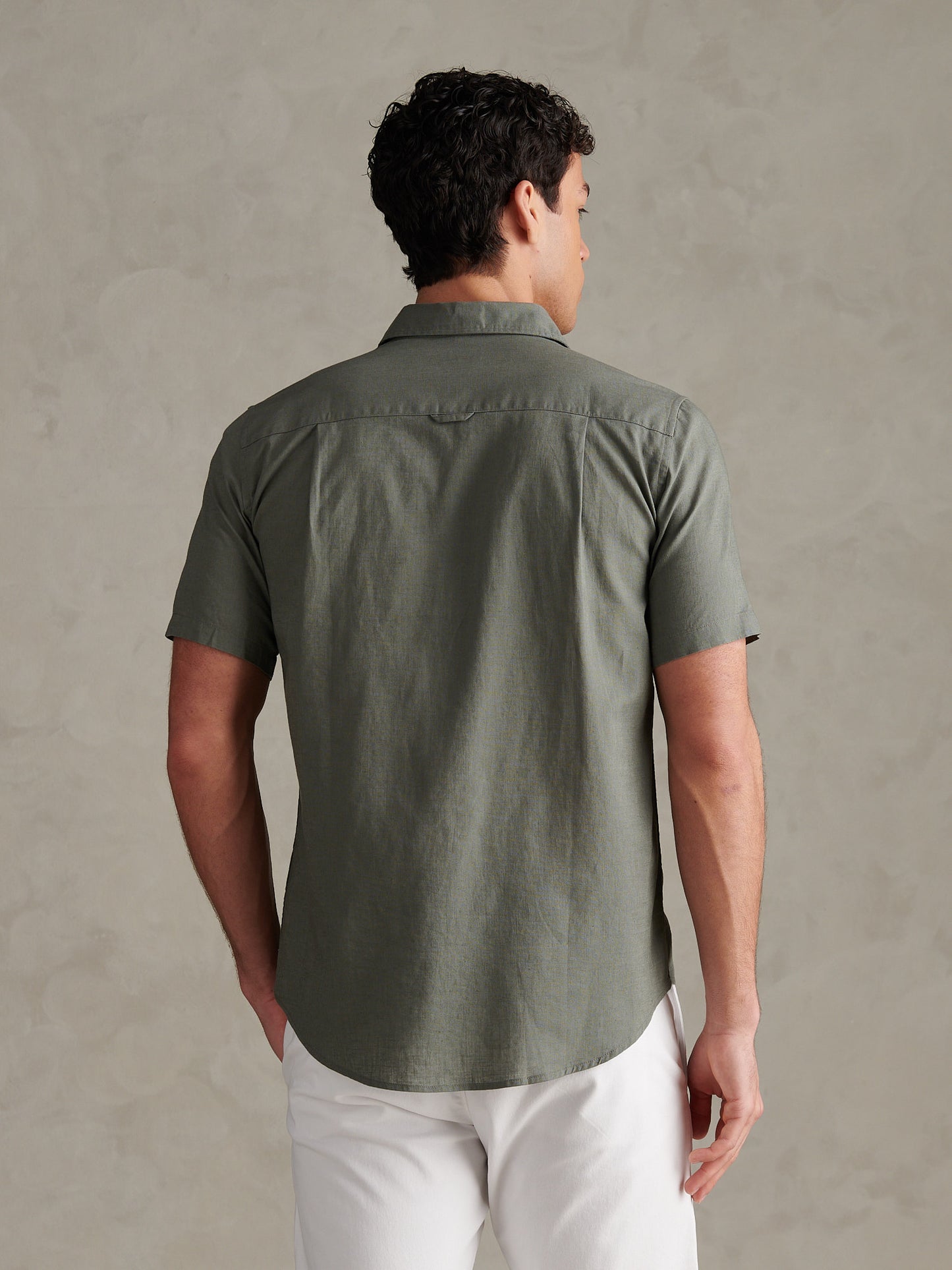Mens Linen Blend Short Sleeve Shirt Mulled Basil