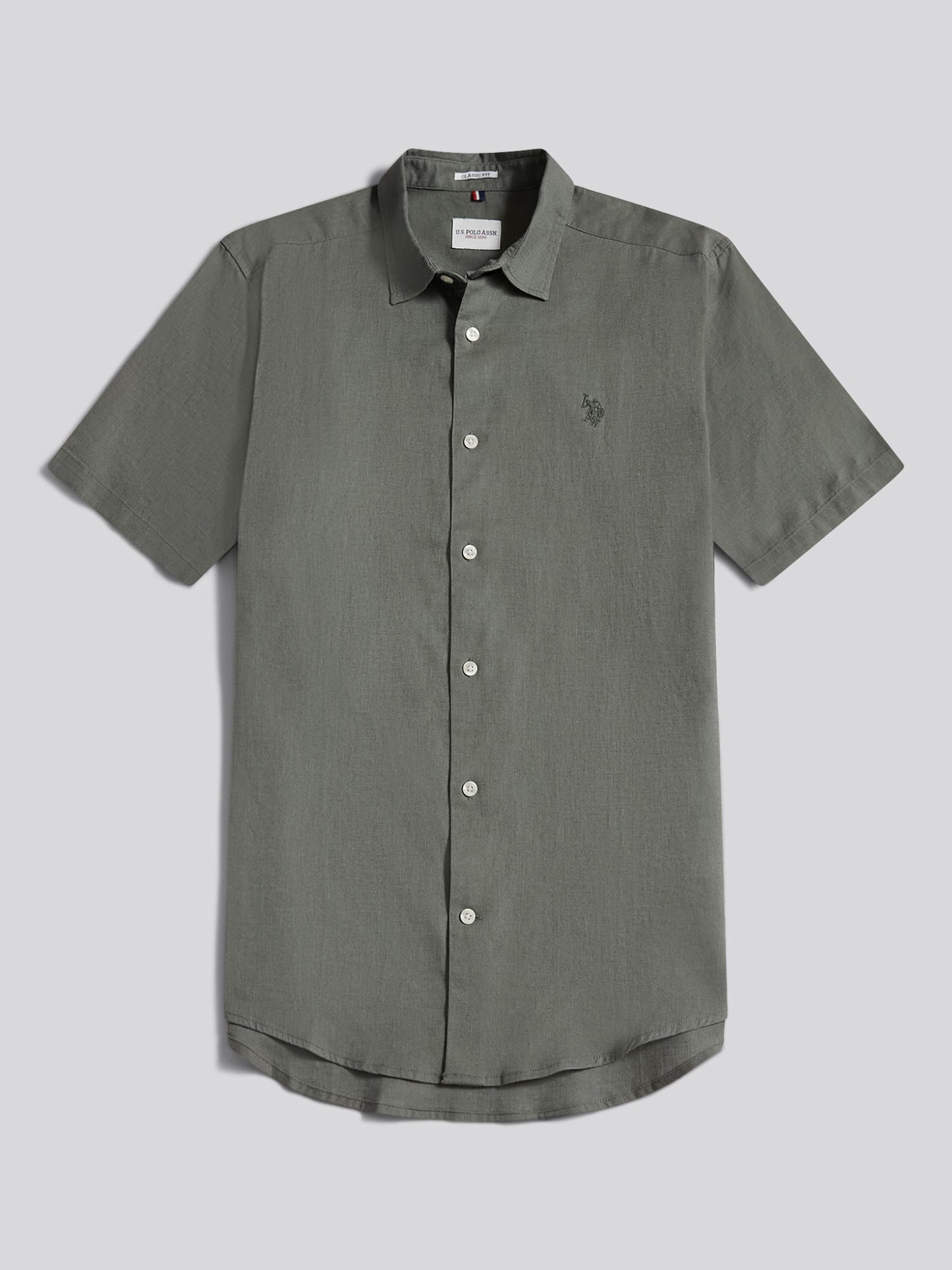 Mens Linen Blend Short Sleeve Shirt in Mulled Basil