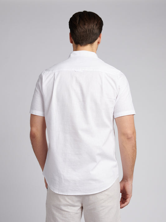 Mens Linen Blend Short Sleeve Shirt Bright White / Harbour Mist