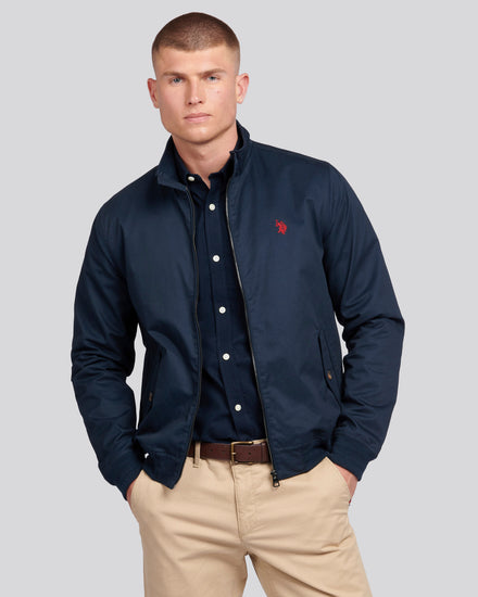 Mens Cotton Twill Harrington Jacket Dark Sapphire Navy / Haute Red DHM