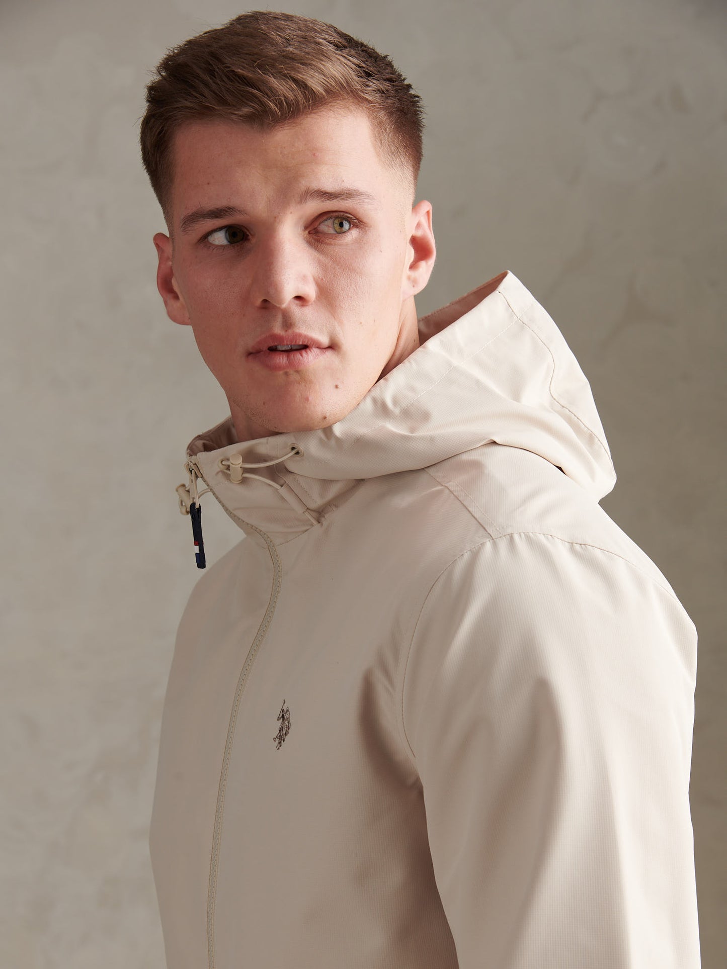 Mens Hooded Windbreaker in Beige