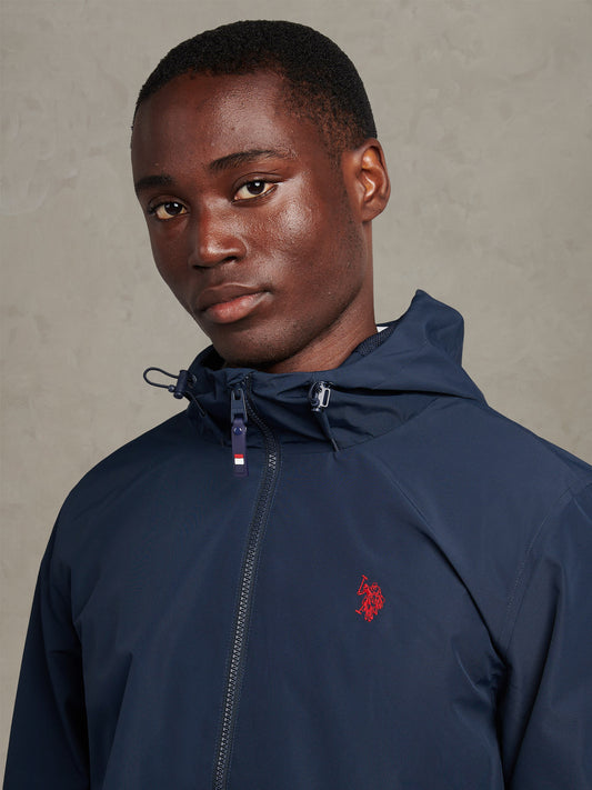 Mens Hooded Windbreaker Dark Sapphire Navy / Haute Red DHM