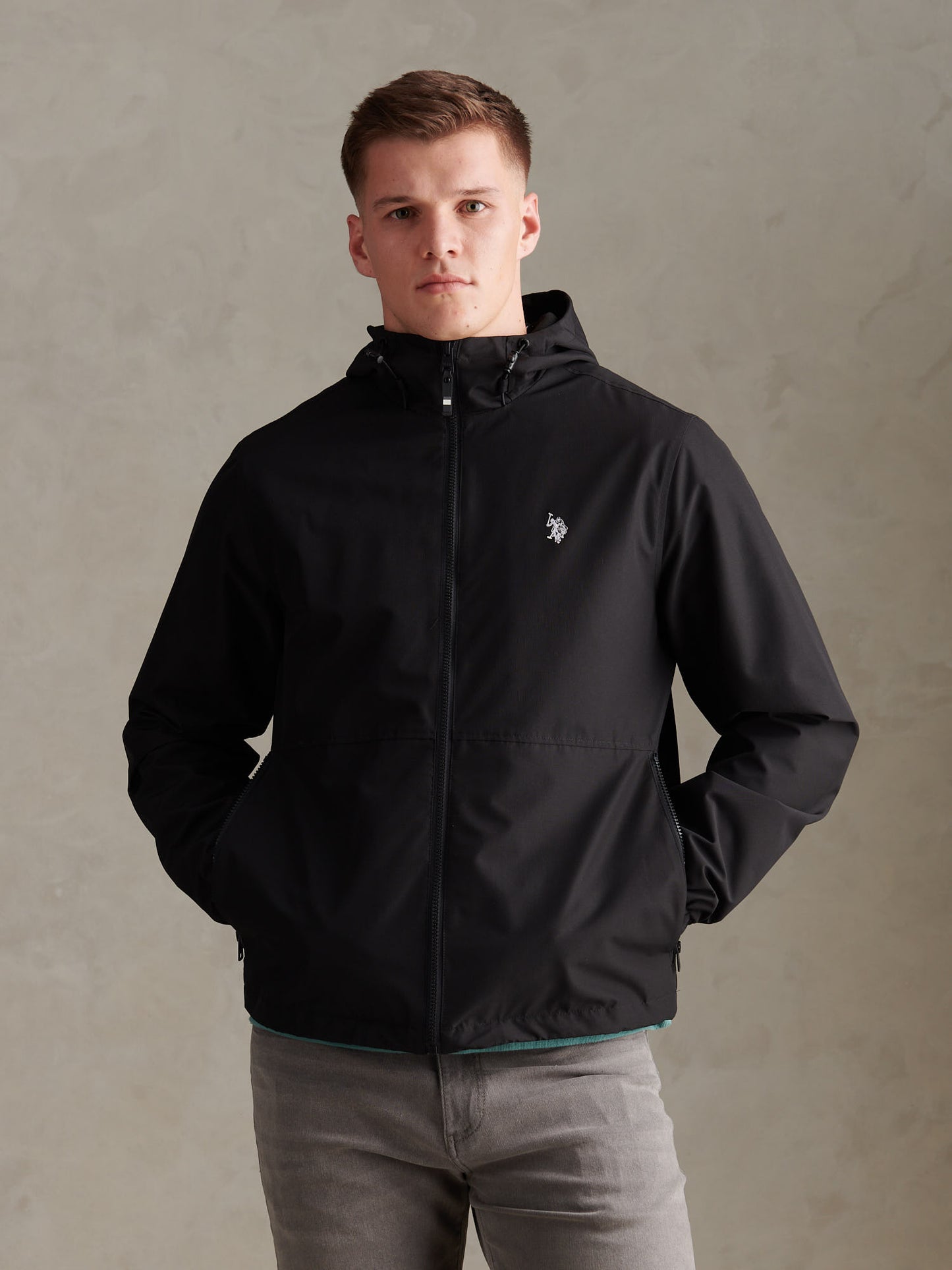 Mens Hooded Windbreaker in Black Bright White DHM