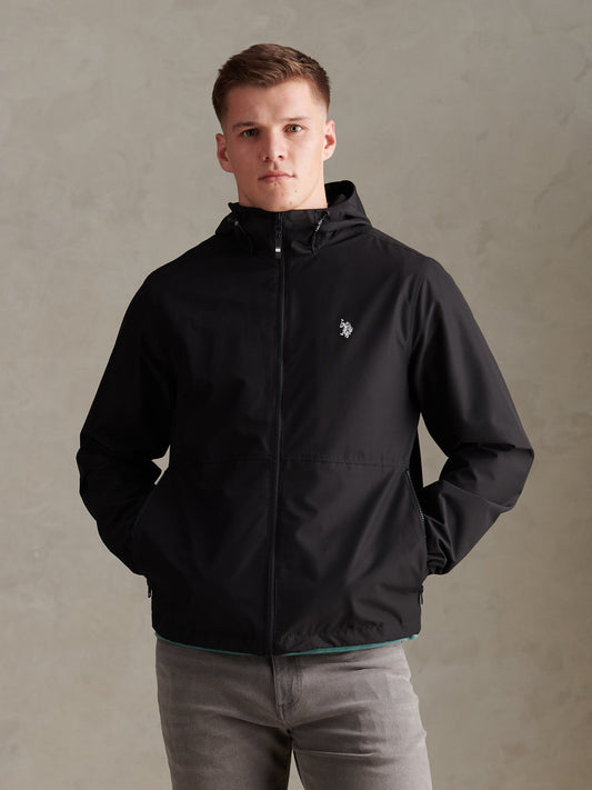 Mens Hooded Windbreaker Black Bright White DHM