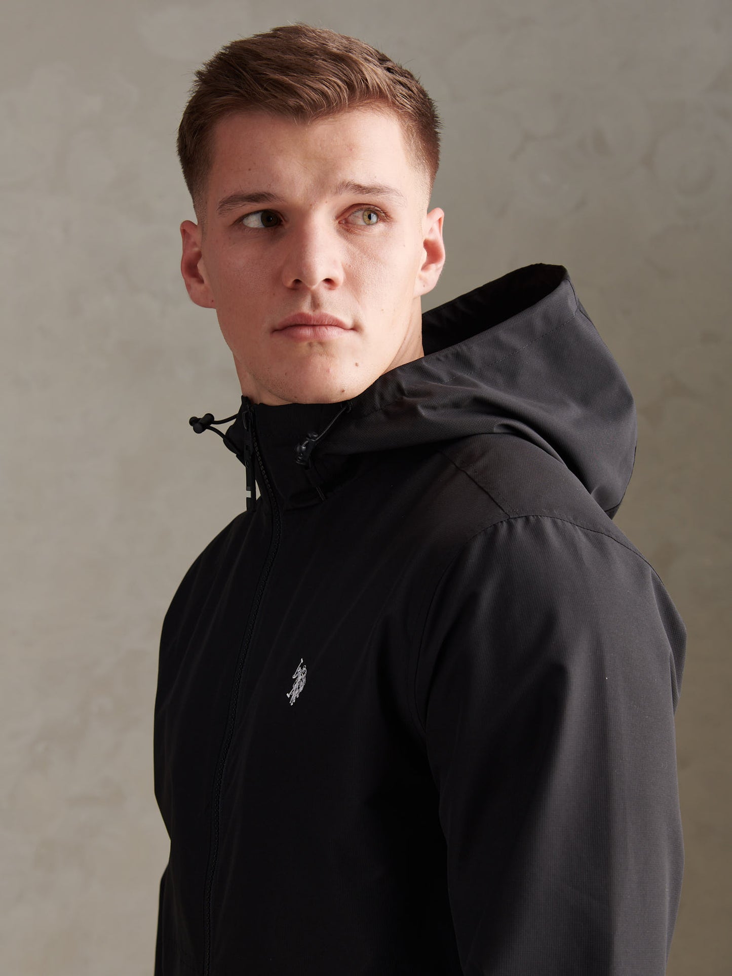 Mens Hooded Windbreaker in Black Bright White DHM