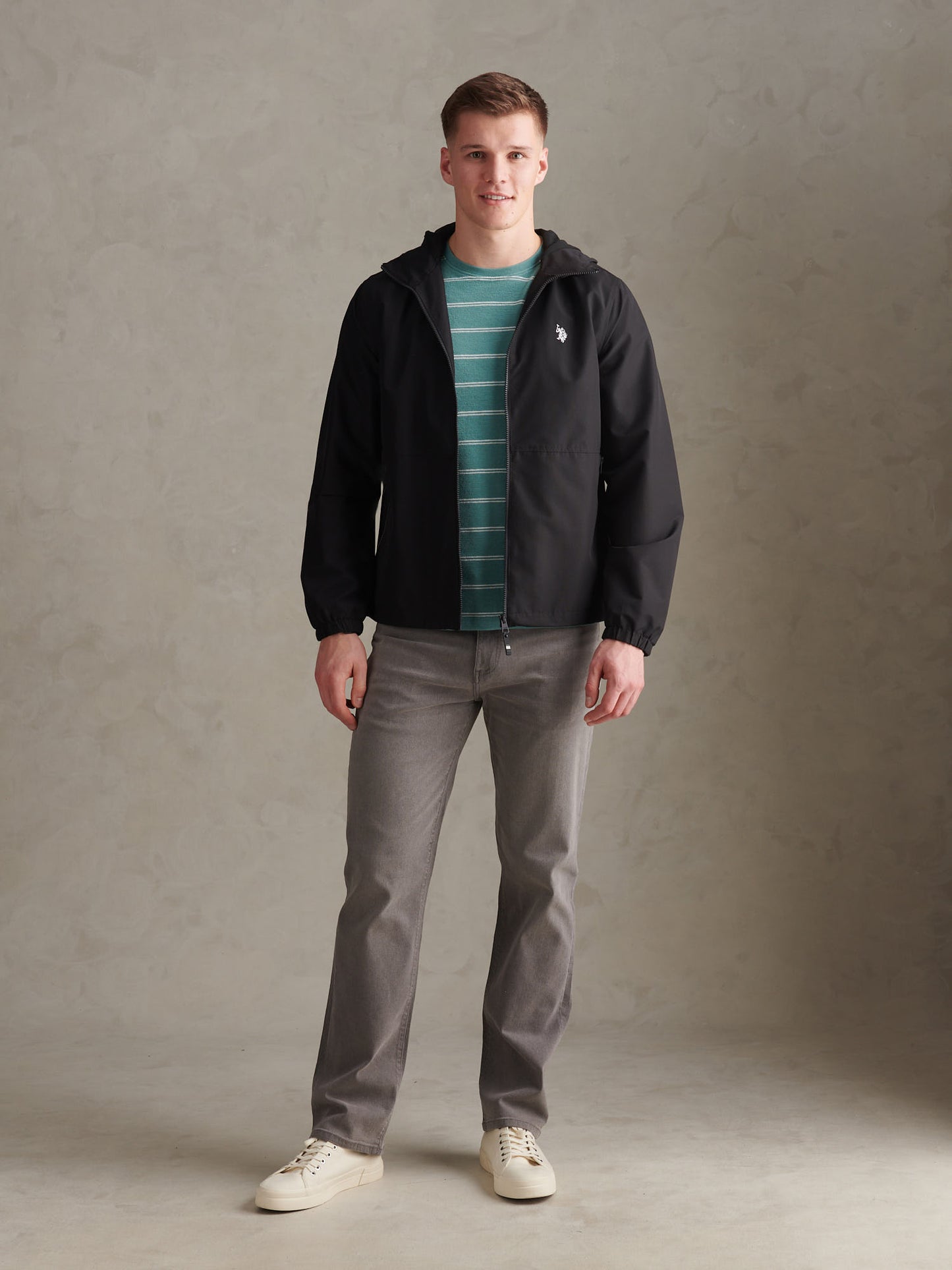 Mens Hooded Windbreaker in Black Bright White DHM