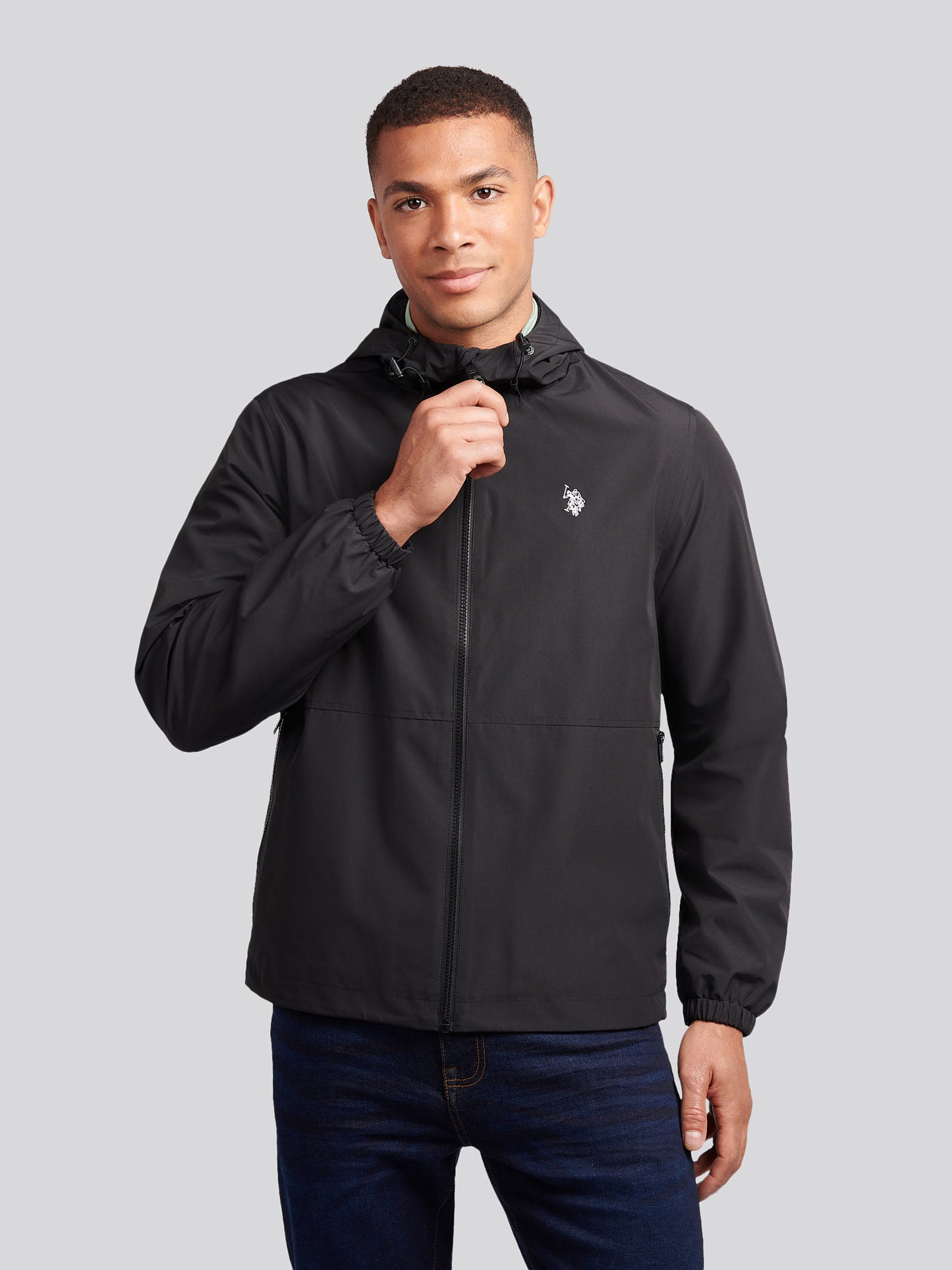 Mens Hooded Windbreaker in Black Bright White DHM